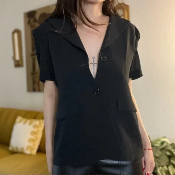 Vintage Black Short Sleeve Sheer Blazer Sz M/L - Picture 4 of 5